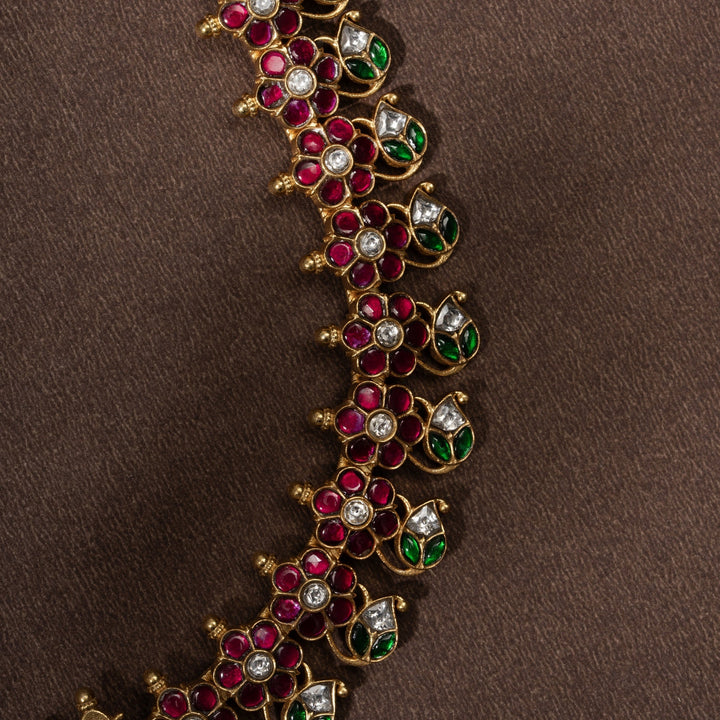 Pure 92.5 Silver, Gold Plated Rajpushp Kundan Necklace | SHOBITAM