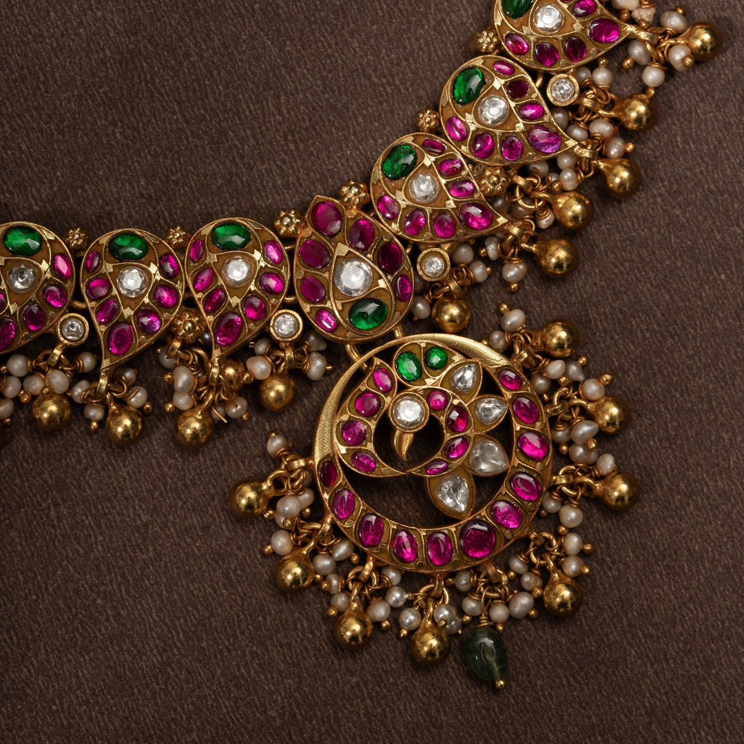 Pure 92.5 Silver, Gold Plated Designer Peacock Kundan Necklace | SHOBITAM
