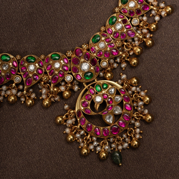 Pure 92.5 Silver, Gold Plated Designer Peacock Kundan Necklace | SHOBITAM
