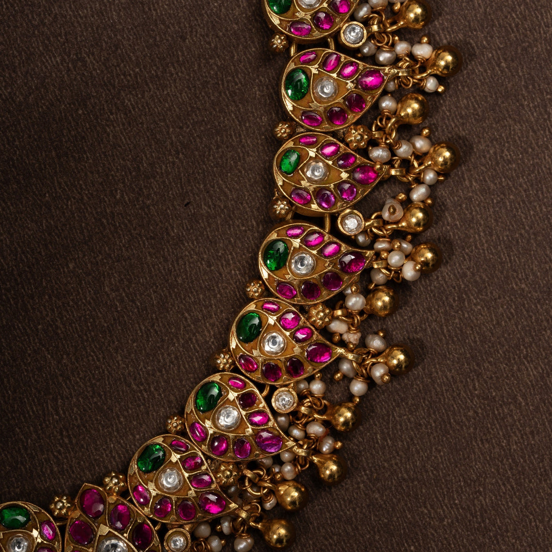 Pure 92.5 Silver, Gold Plated Designer Peacock Kundan Necklace | SHOBITAM