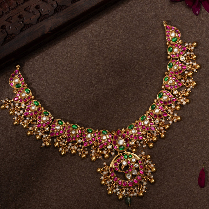 Pure 92.5 Silver, Gold Plated Designer Peacock Kundan Necklace | SHOBITAM