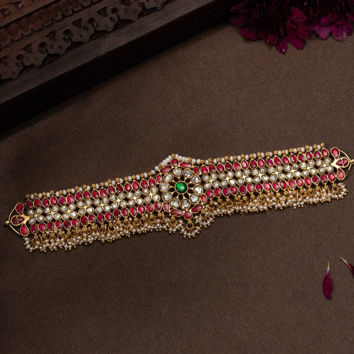 Pure 92.5 Silver, Gold Plated Pushpa Valli Kundan Choker | SHOBITAM