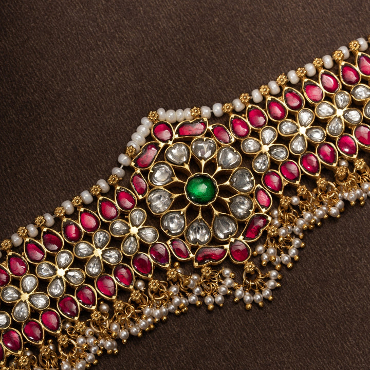 Pure 92.5 Silver, Gold Plated Pushpa Valli Kundan Choker | SHOBITAM