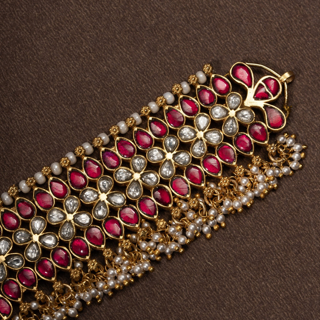 Pure 92.5 Silver, Gold Plated Pushpa Valli Kundan Choker | SHOBITAM