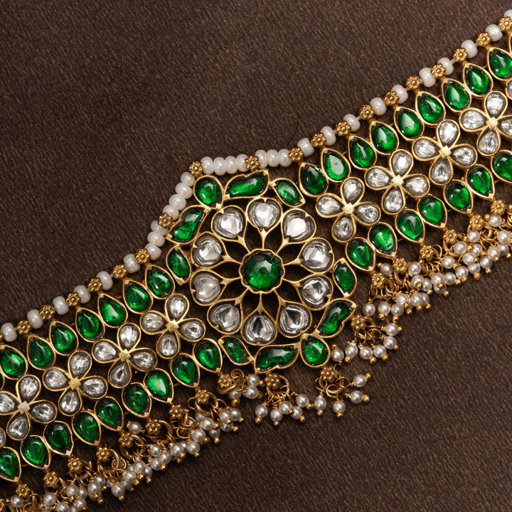 Pure 92.5 Silver, Gold Plated Pushpa Valli Kundan Choker | SHOBITAM