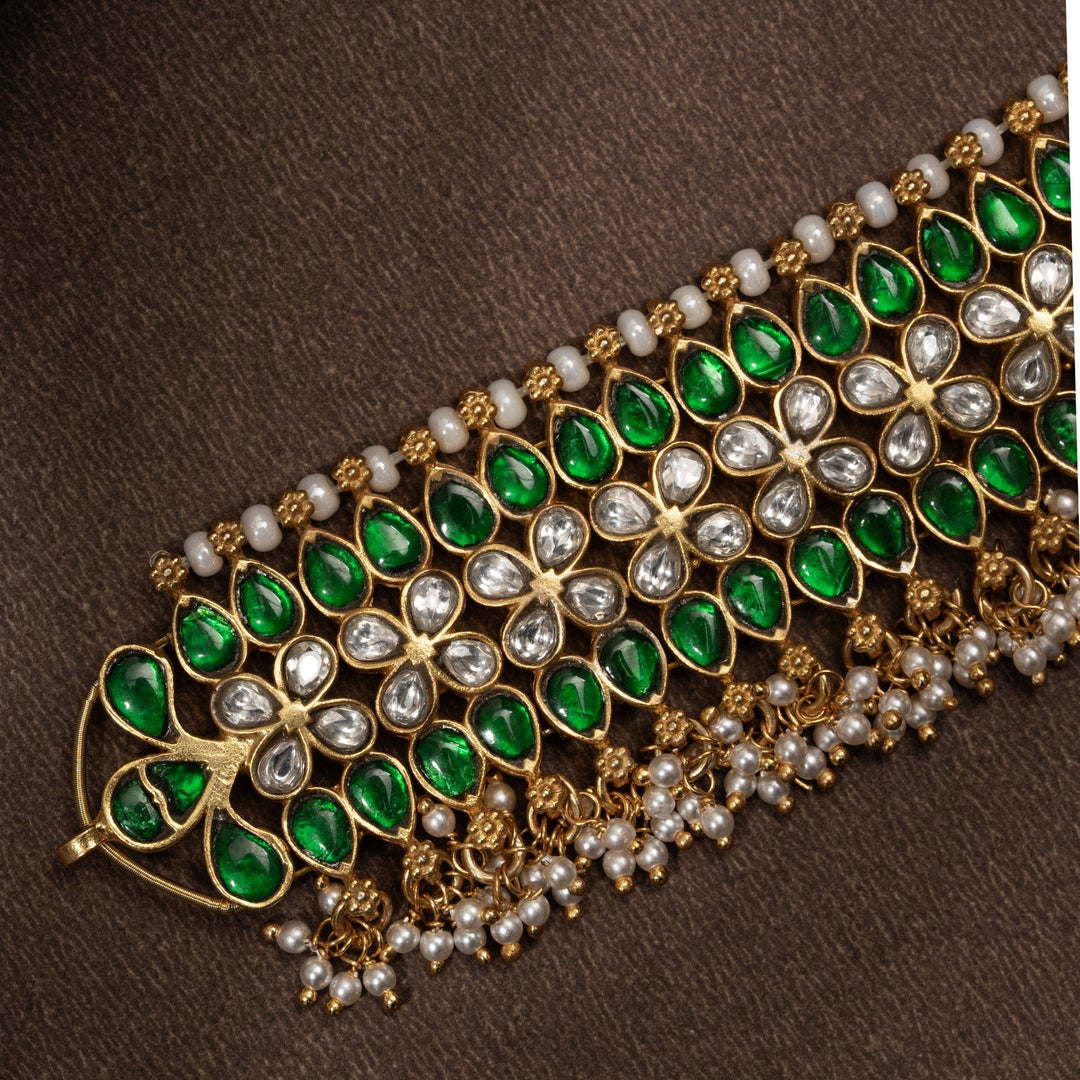 Pure 92.5 Silver, Gold Plated Pushpa Valli Kundan Choker | SHOBITAM