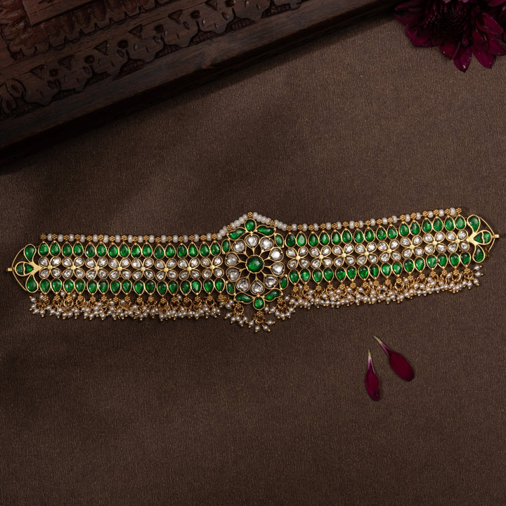 Pure 92.5 Silver, Gold Plated Pushpa Valli Kundan Choker | SHOBITAM