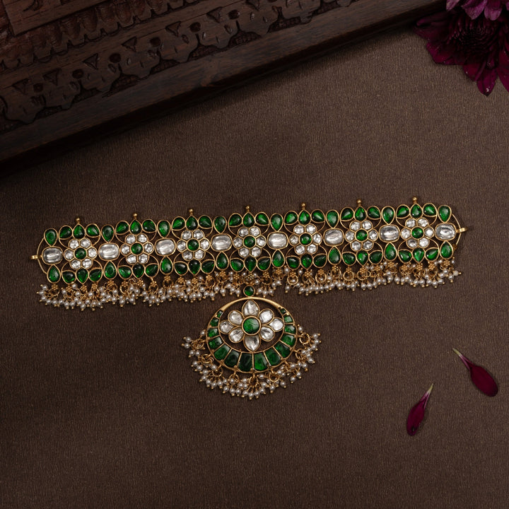Pure 92.5 Silver, Gold Plated Kusuma-Hara Kundan Choker | SHOBITAM