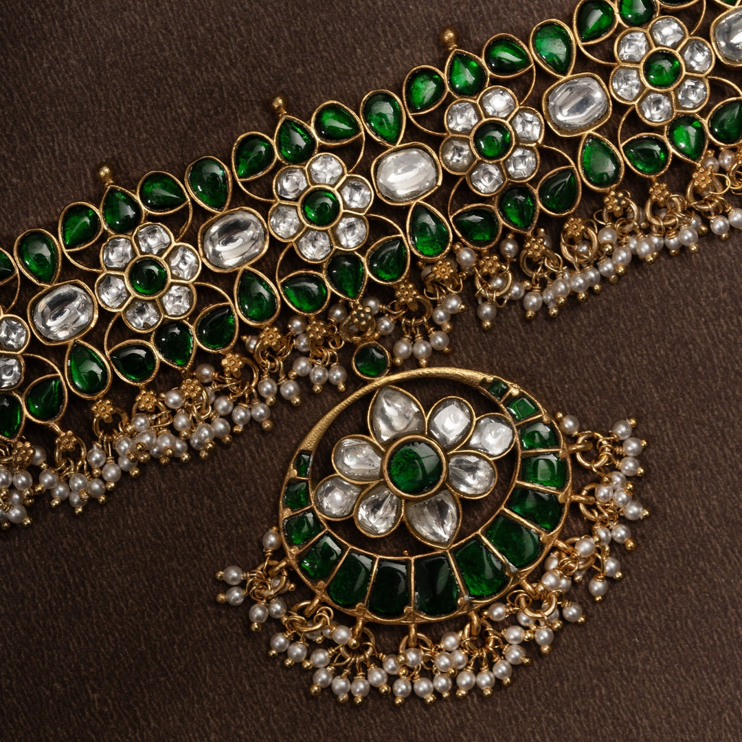 Pure 92.5 Silver, Gold Plated Kusuma-Hara Kundan Choker | SHOBITAM