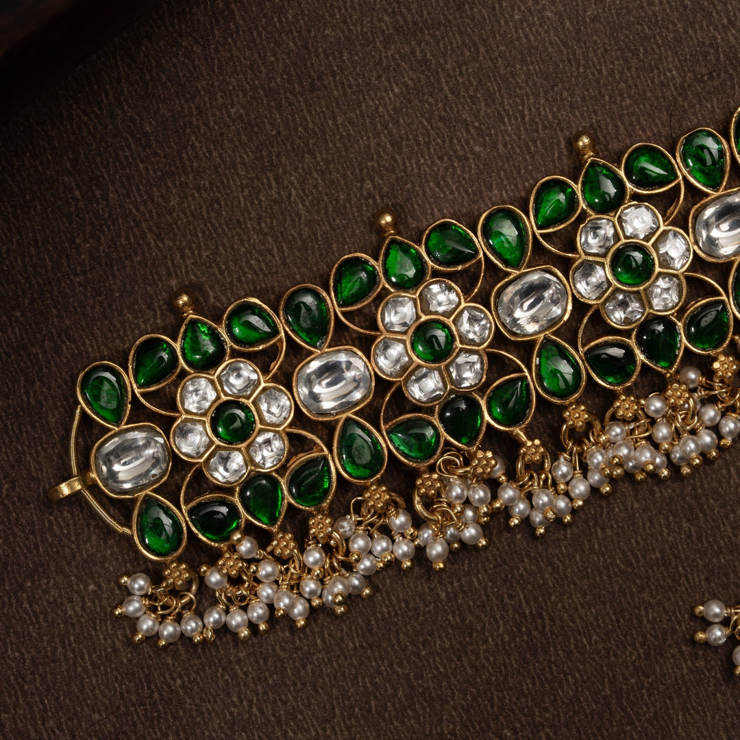 Pure 92.5 Silver, Gold Plated Kusuma-Hara Kundan Choker | SHOBITAM