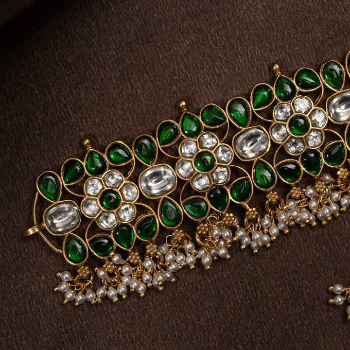 Pure 92.5 Silver, Gold Plated Kusuma-Hara Kundan Choker | SHOBITAM