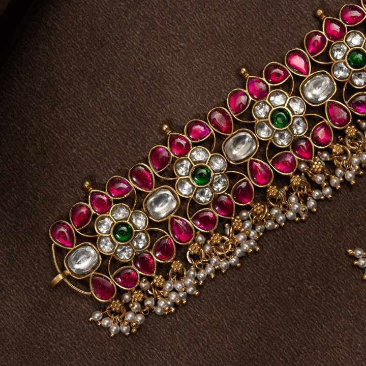 Pure 92.5 Silver, Gold Plated Kusuma-Hara Kundan Choker | SHOBITAM