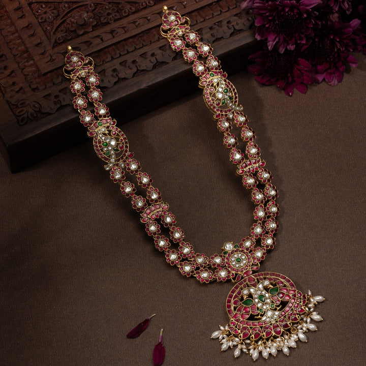 Pure 92.5 Silver, Gold Plated Rajmudra-Berunda Kundan Necklace | SHOBITAM
