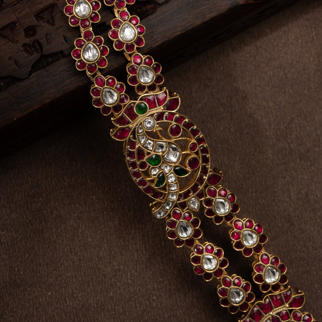 Pure 92.5 Silver, Gold Plated Rajmudra-Berunda Kundan Necklace | SHOBITAM