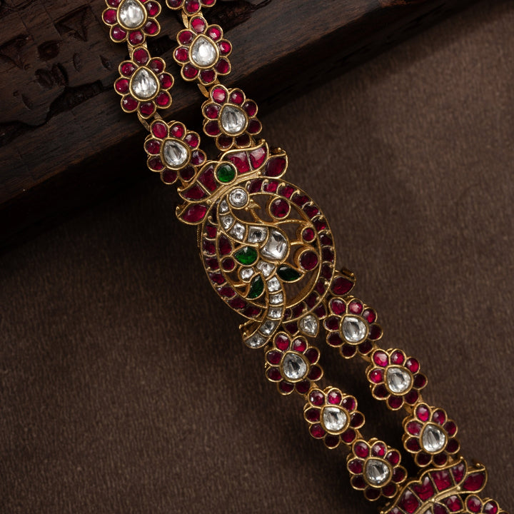 Pure 92.5 Silver, Gold Plated Rajmudra-Berunda Kundan Necklace | SHOBITAM