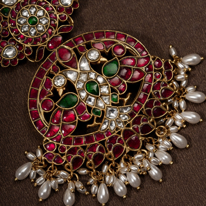 Pure 92.5 Silver, Gold Plated Rajmudra-Berunda Kundan Necklace | SHOBITAM