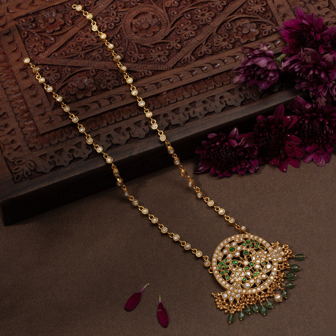 Pure 92.5 Silver, Gold Plated Dvi-Mor Kundan Necklace | SHOBITAM