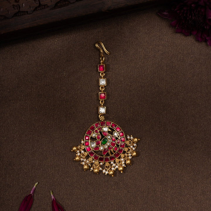 92.5 Silver Chakra-Mor Kundan Tikka | SHOBITAM