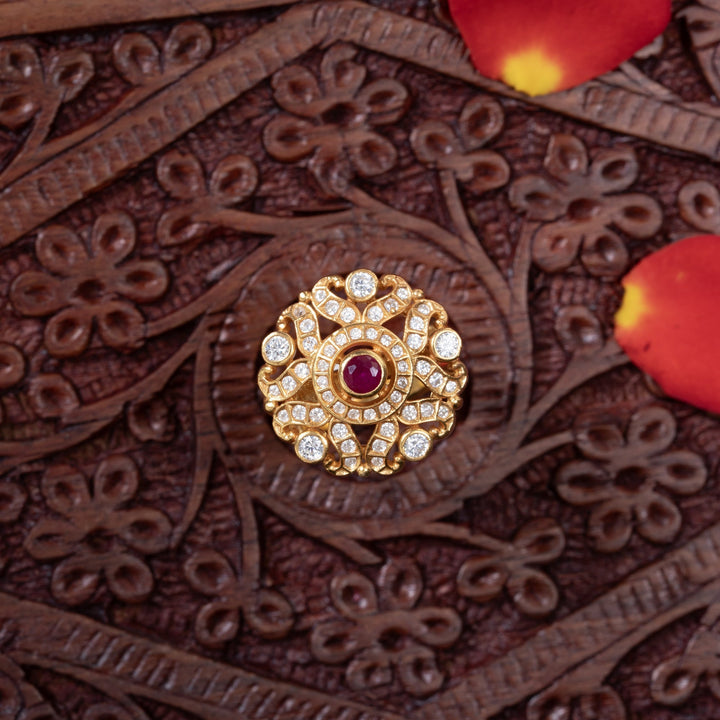 92.5 Silver, 24kt Gold Polish Daisy Stone Ring | SHOBITAM