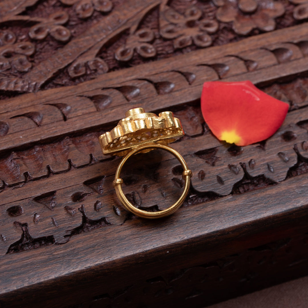 92.5 Silver, 24kt Gold Polish Daisy Stone Ring | SHOBITAM