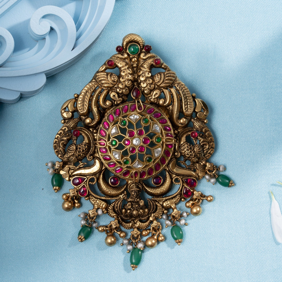 Pure 92.5 Silver, Gold Plated Devi Temple Pendant | SHOBITAM