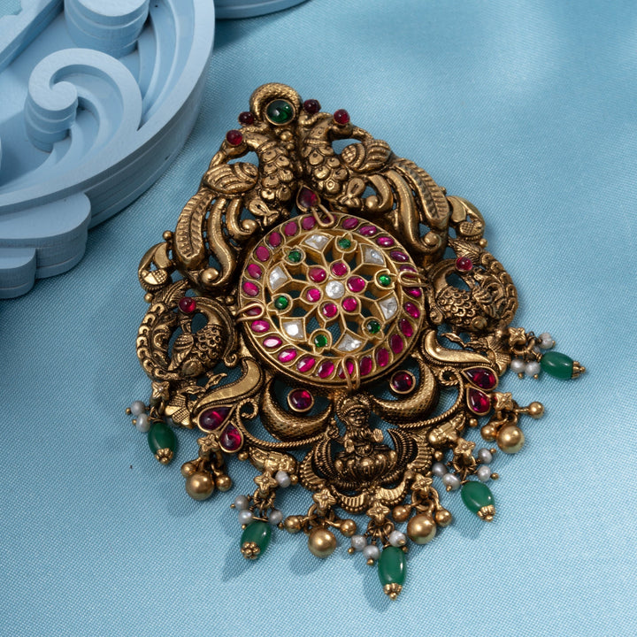 Pure 92.5 Silver, Gold Plated Devi Temple Pendant | SHOBITAM