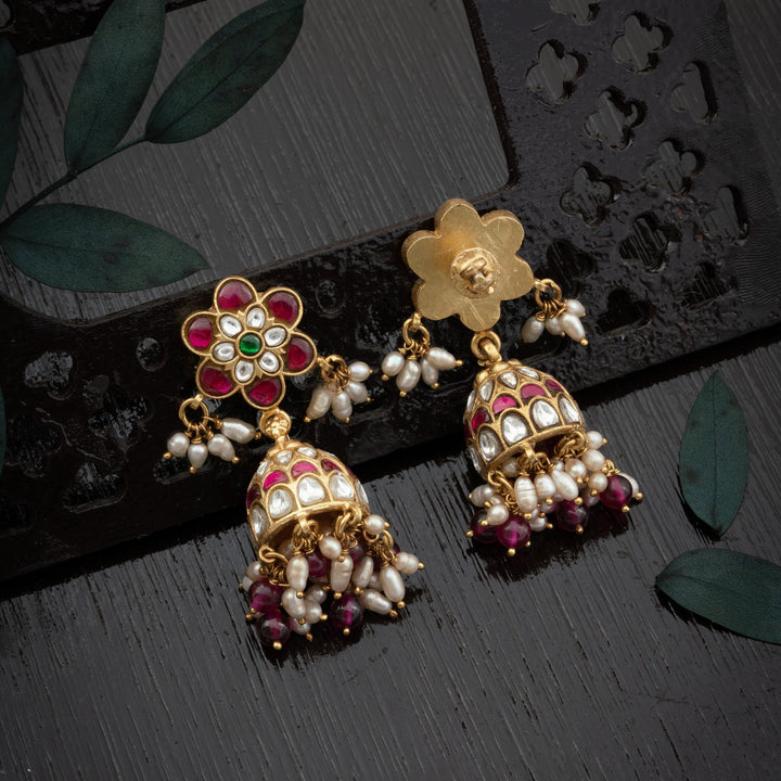 92.5 Silver, 24kt Gold Polish Kundan Phoolvira Jhumki | SHOBITAM