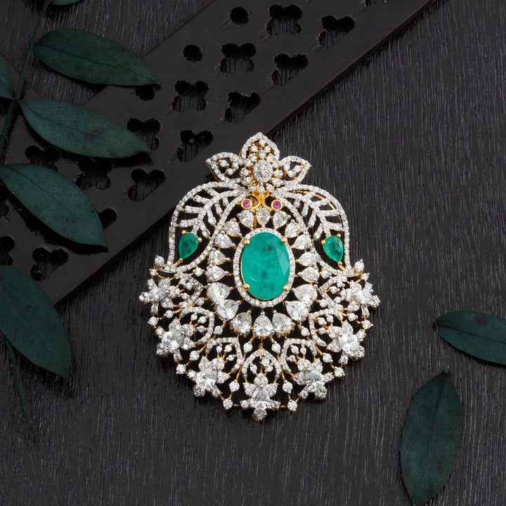 92.5 Silver, 24kt Gold Polish Florema CZ Pendant | SHOBITAM