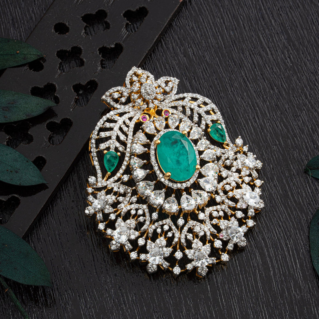 92.5 Silver, 24kt Gold Polish Florema CZ Pendant | SHOBITAM