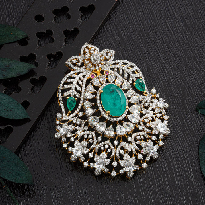 92.5 Silver, 24kt Gold Polish Florema CZ Pendant | SHOBITAM