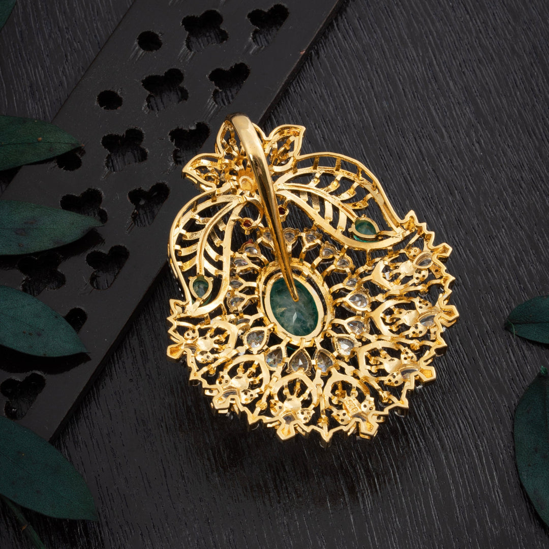 92.5 Silver, 24kt Gold Polish Florema CZ Pendant | SHOBITAM
