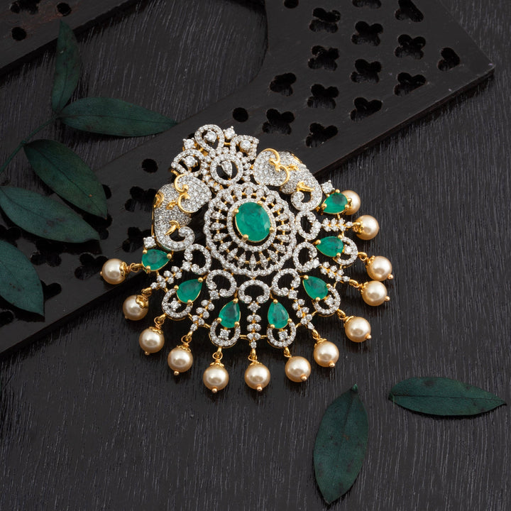 92.5 Silver, 24kt Gold Polish Gajora CZ Pendant Set | SHOBITAM