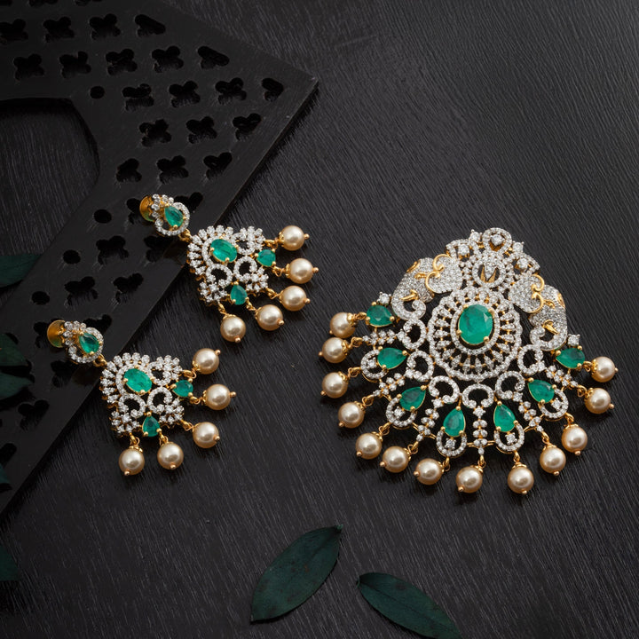 92.5 Silver, 24kt Gold Polish Gajora CZ Pendant Set | SHOBITAM