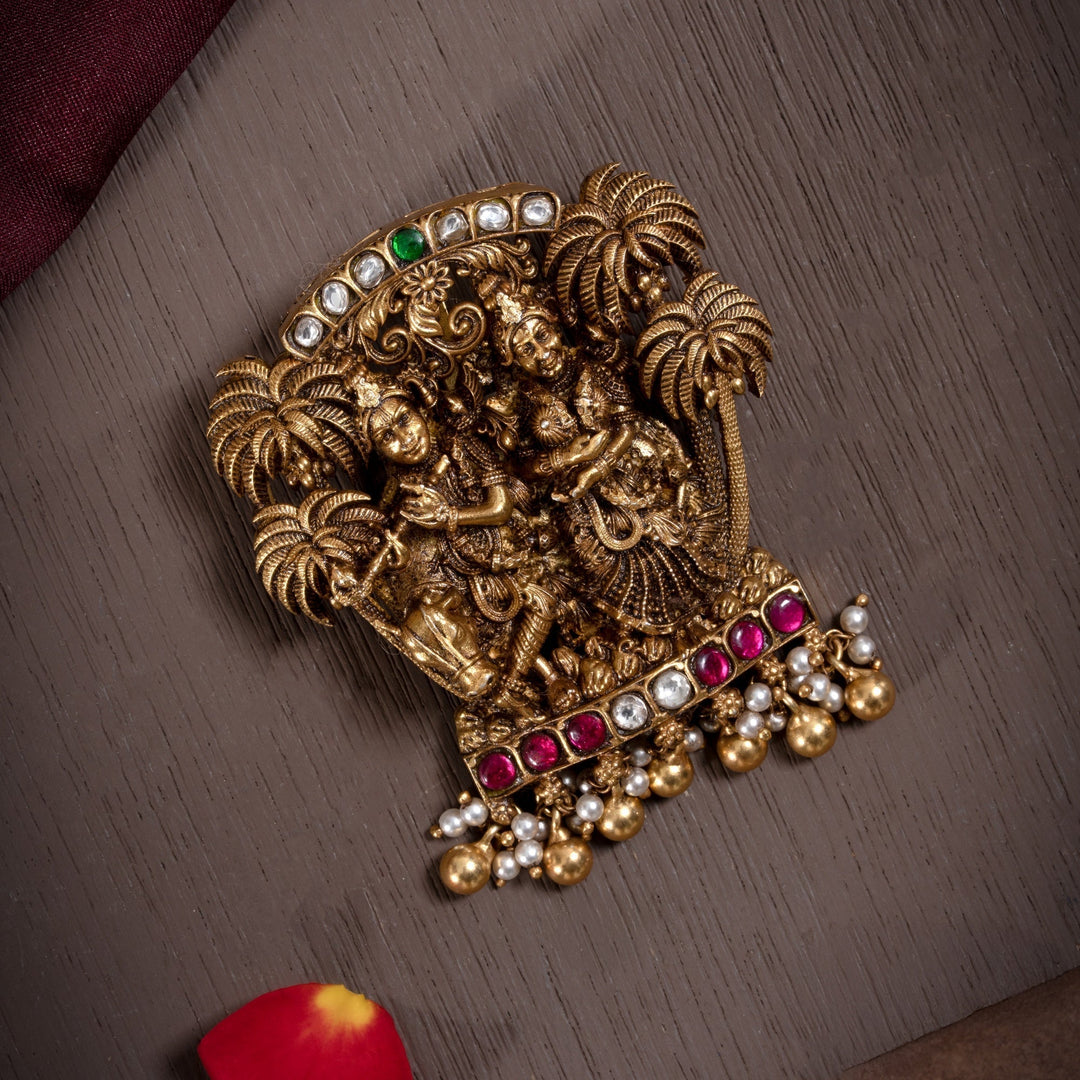 92.5 Silver, 24kt Gold Polish Radha-Krishna Vana Pendant | SHOBITAM