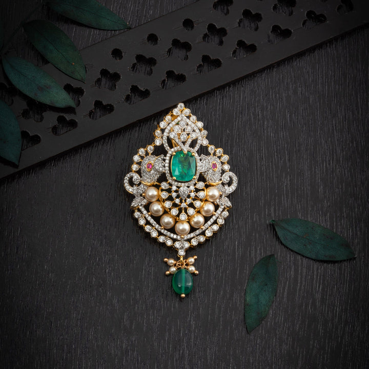 92.5 Silver, Gold Plated, CZ Gajora Pendant | SHOBITAM