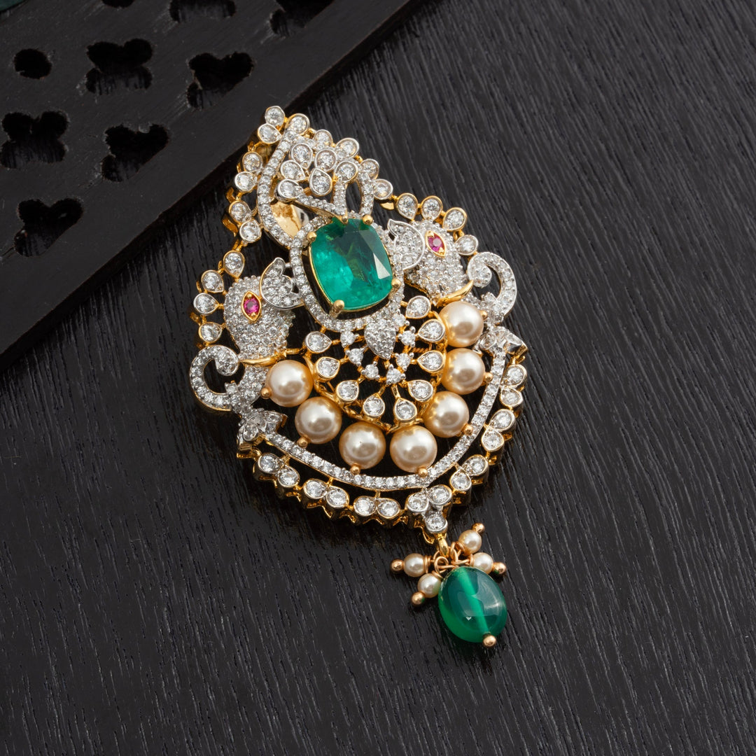 92.5 Silver, Gold Plated, CZ Gajora Pendant | SHOBITAM