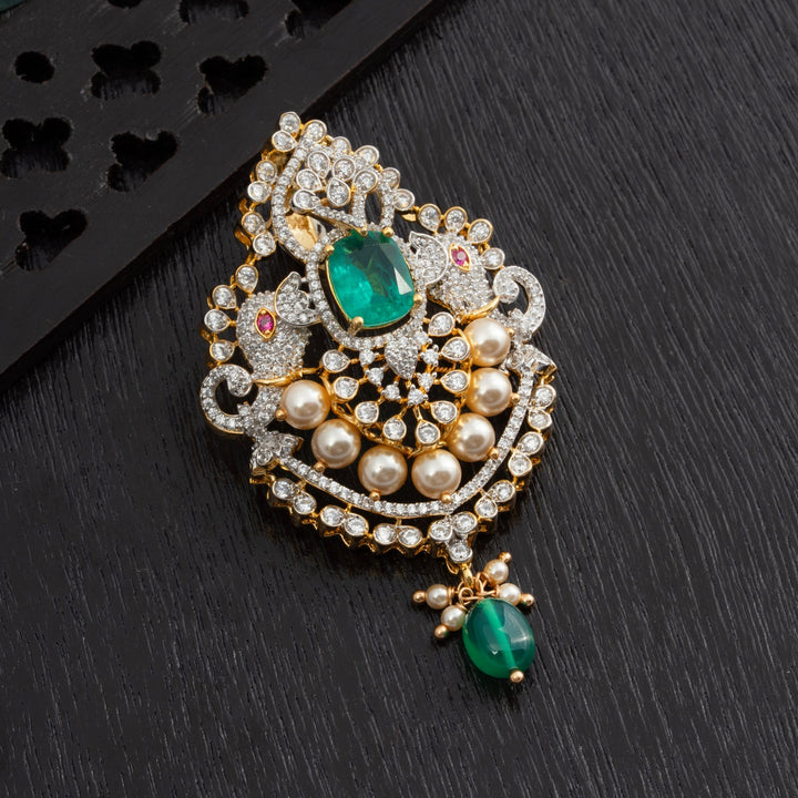 92.5 Silver, Gold Plated, CZ Gajora Pendant | SHOBITAM