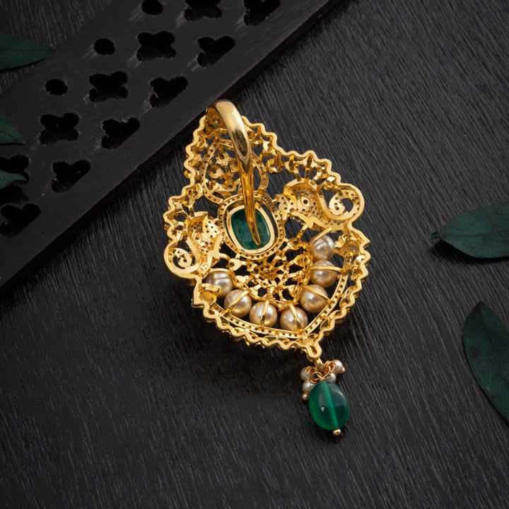 92.5 Silver, Gold Plated, CZ Gajora Pendant | SHOBITAM
