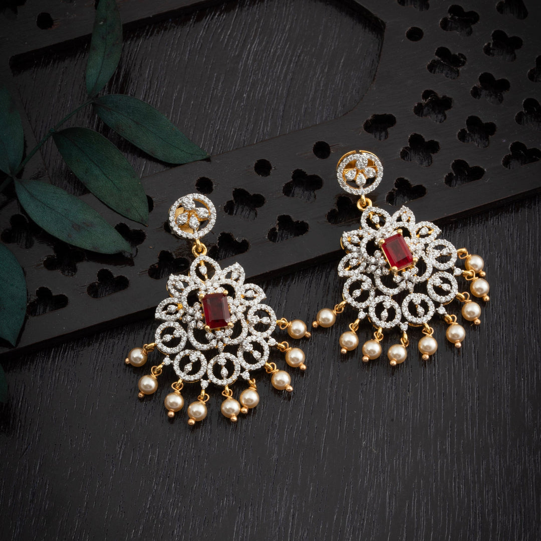 92.5 Silver, Gold Plated, Red-Ruby CZ Pendant Set | SHOBITAM