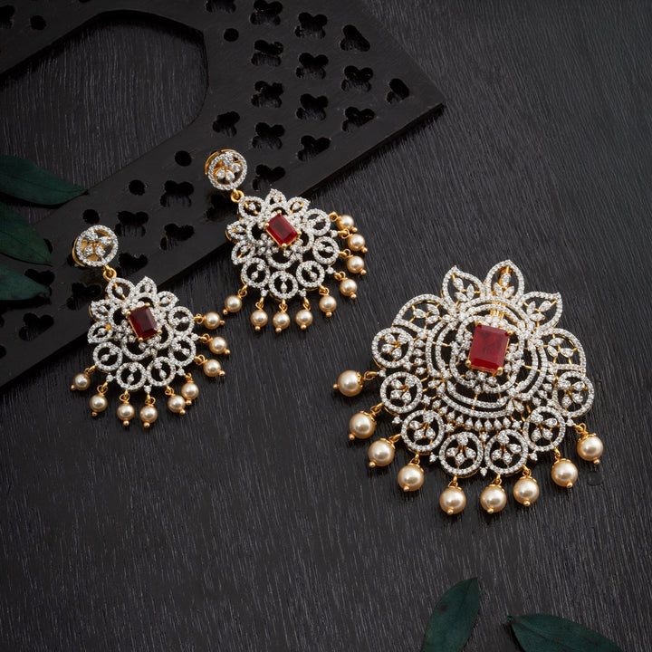 92.5 Silver, Gold Plated, Red-Ruby CZ Pendant Set | SHOBITAM