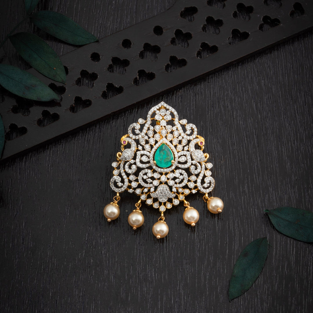 92.5 Silver, Gold Plated, Pearl-Tailed CZ Pendant