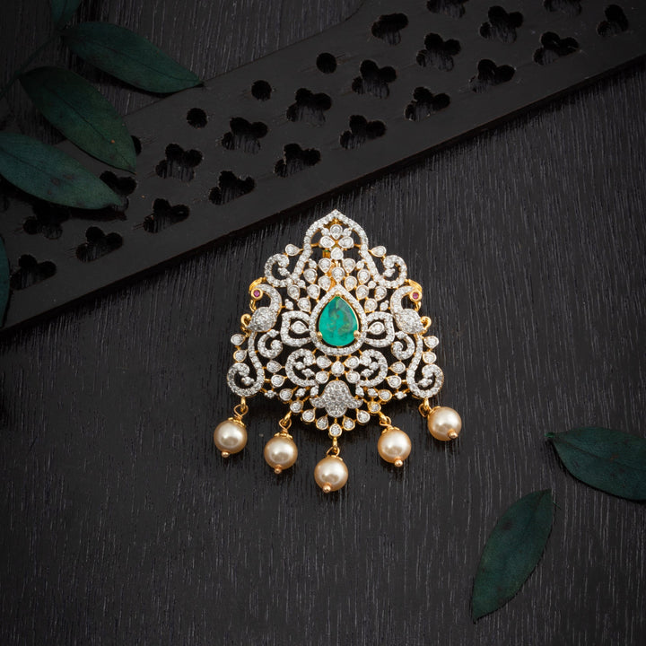 92.5 Silver, Gold Plated, Pearl-Tailed CZ Pendant