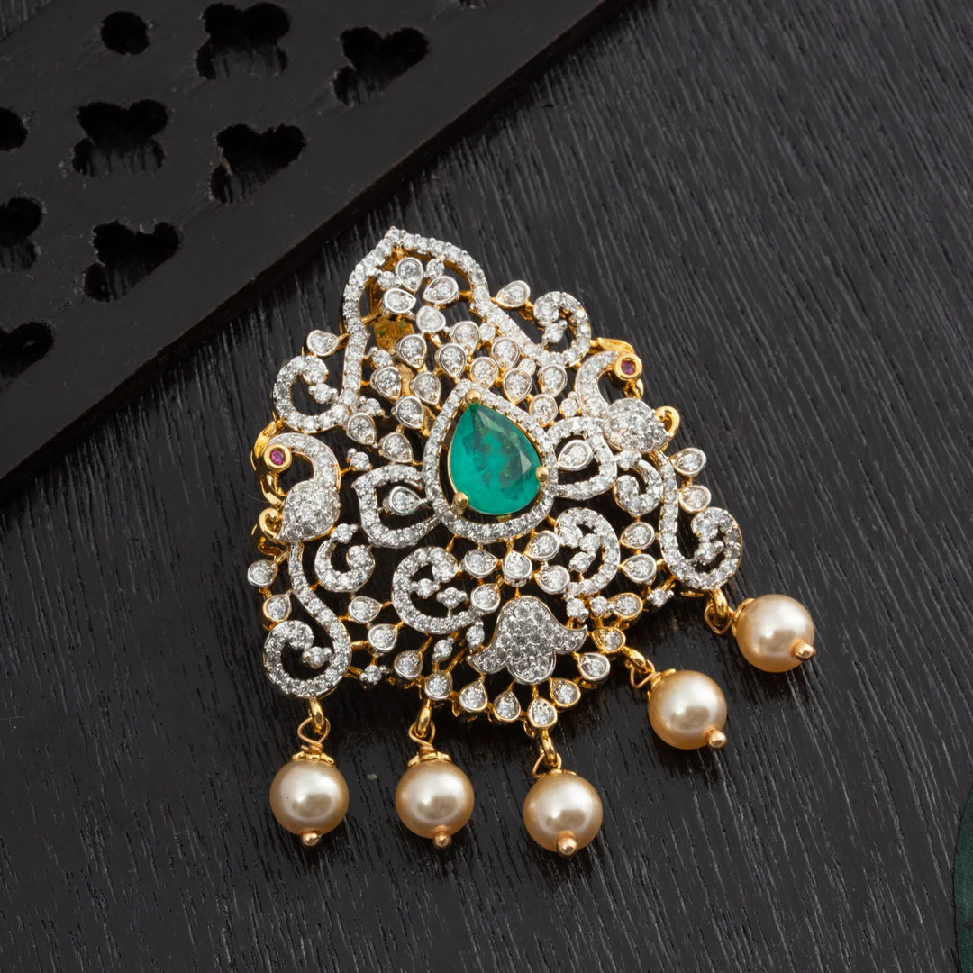 92.5 Silver, Gold Polish Pearl Tailed CZ Pendant