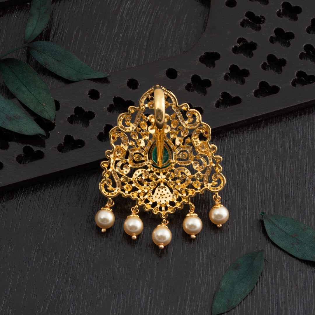 92.5 Silver, Gold Plated, Pearl-Tailed CZ Pendant