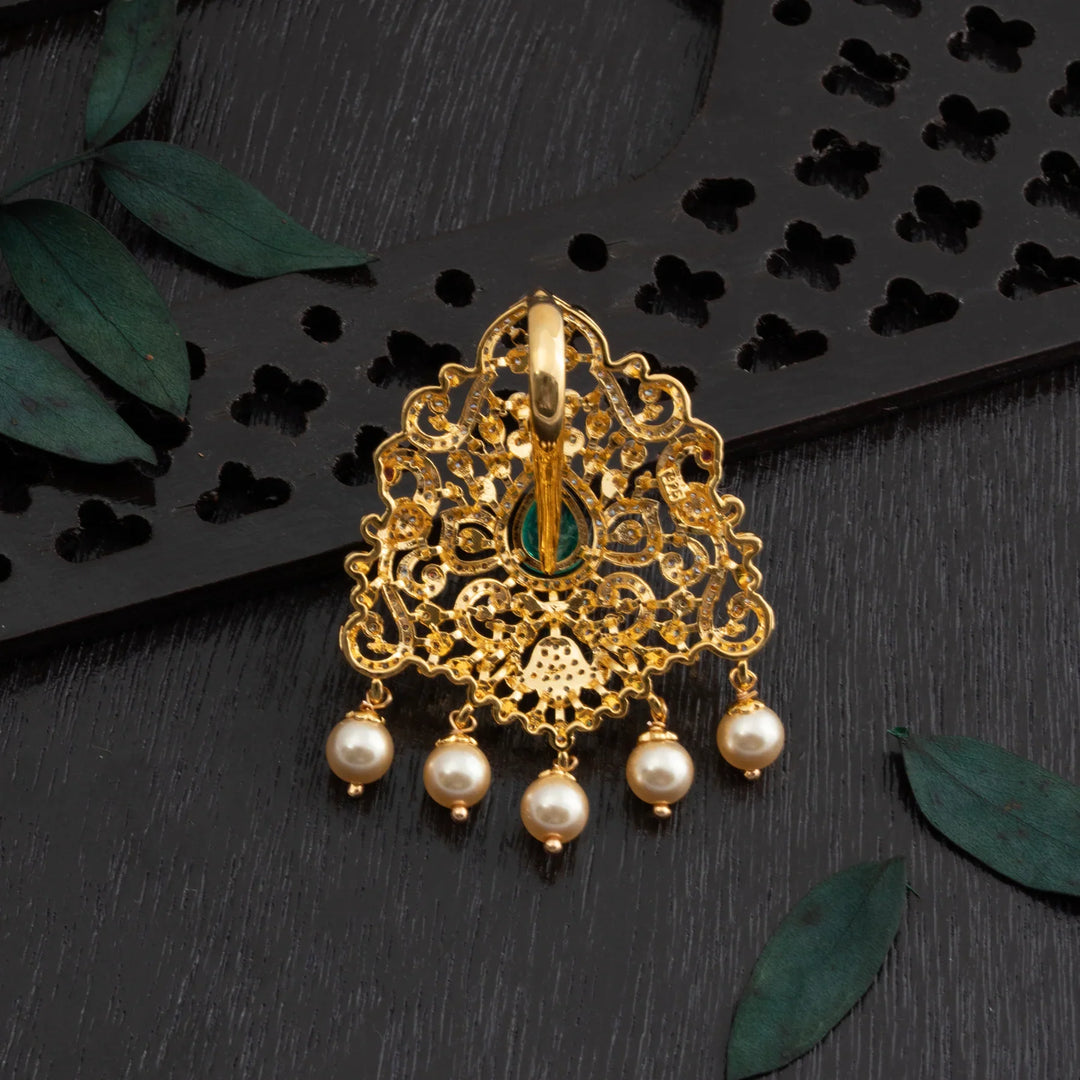 92.5 Silver, Gold Polish Pearl Tailed CZ Pendant