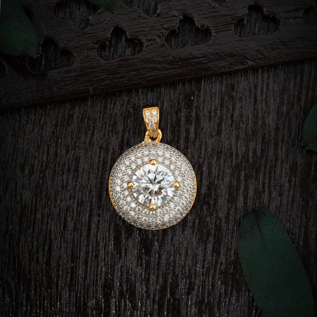 92.5 Silver, Gold Polish Rondelle CZ Pendant Set