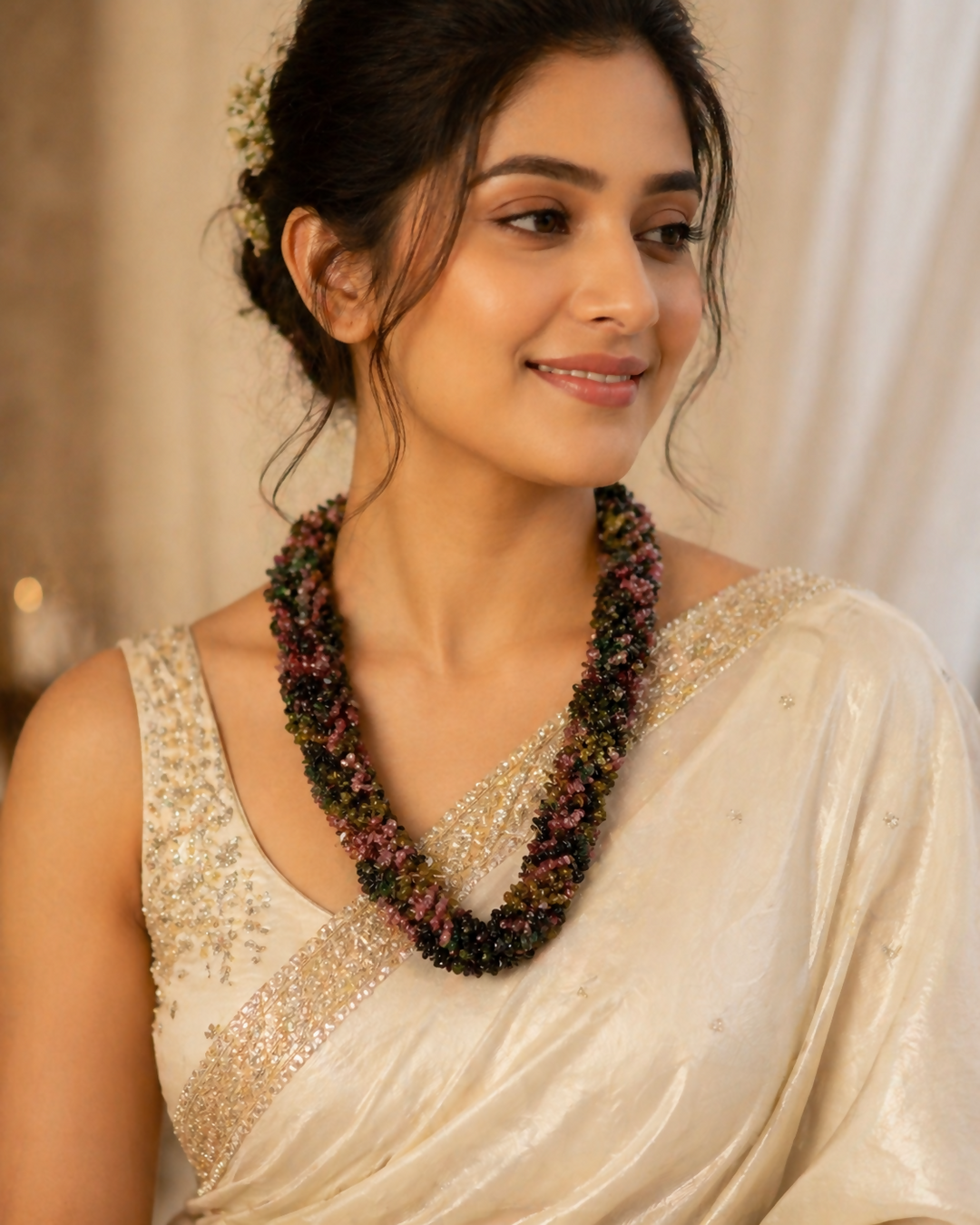 Gulrang Mala: Natural Tourmaline Braided Necklace  | SHOBITAM