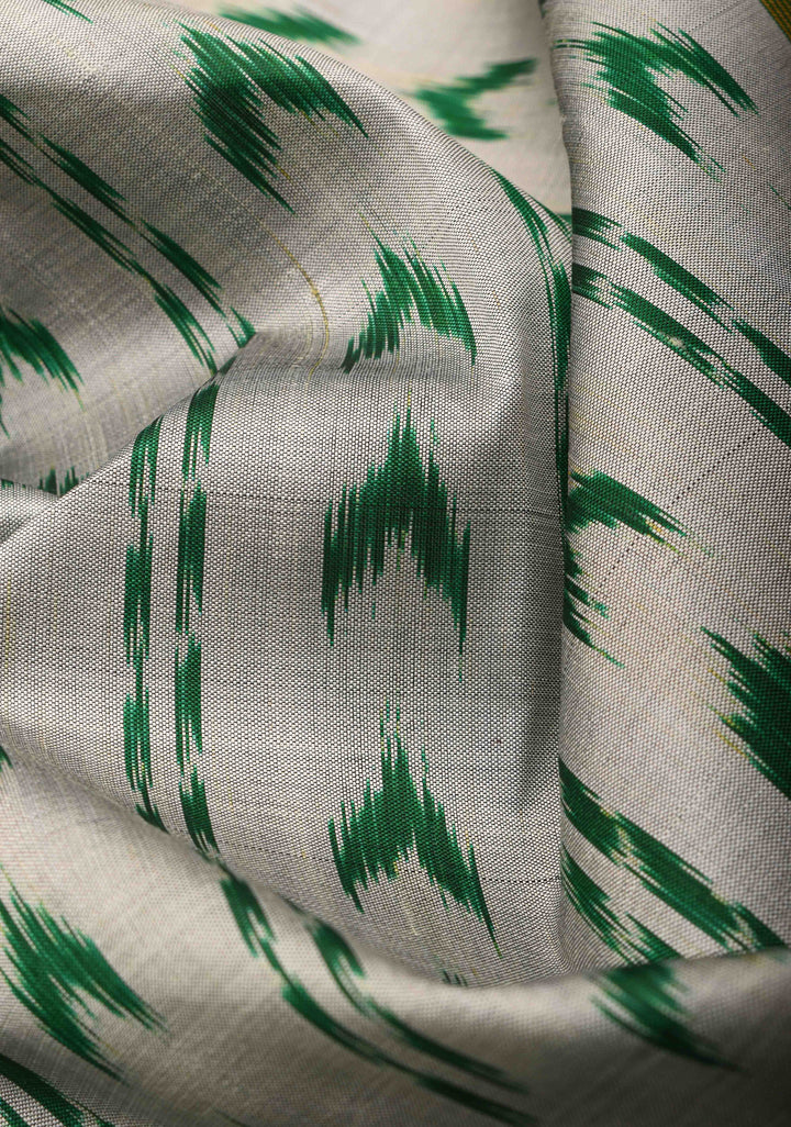 White Handloom Sambalpuri Ikkat Silk Saree with Contrast Border, No Blouse Piece | SILK MARK CERTIFIED