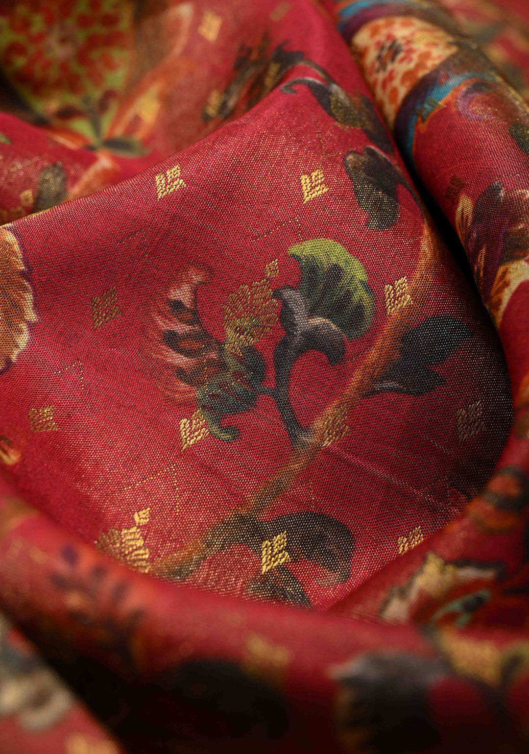 Reddish Pink Tissue Silk Saree with Floral Digital Print and contrast zari border | SILK MARK CERTIFIED