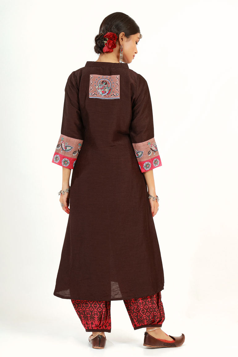 Coffee Saraswati Set + Brahmi dupatta ( set of 3 ) | SHOBITAM